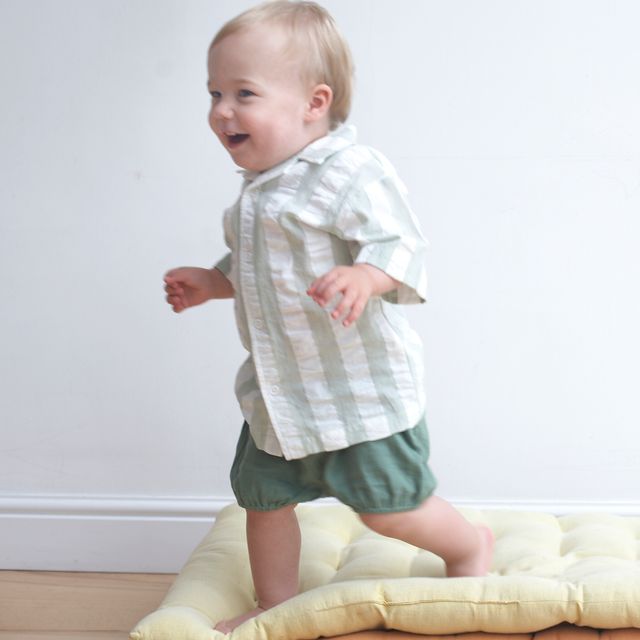 Pigeon Organics - Seersucker Wide Stripe Shirt, Sea Foam