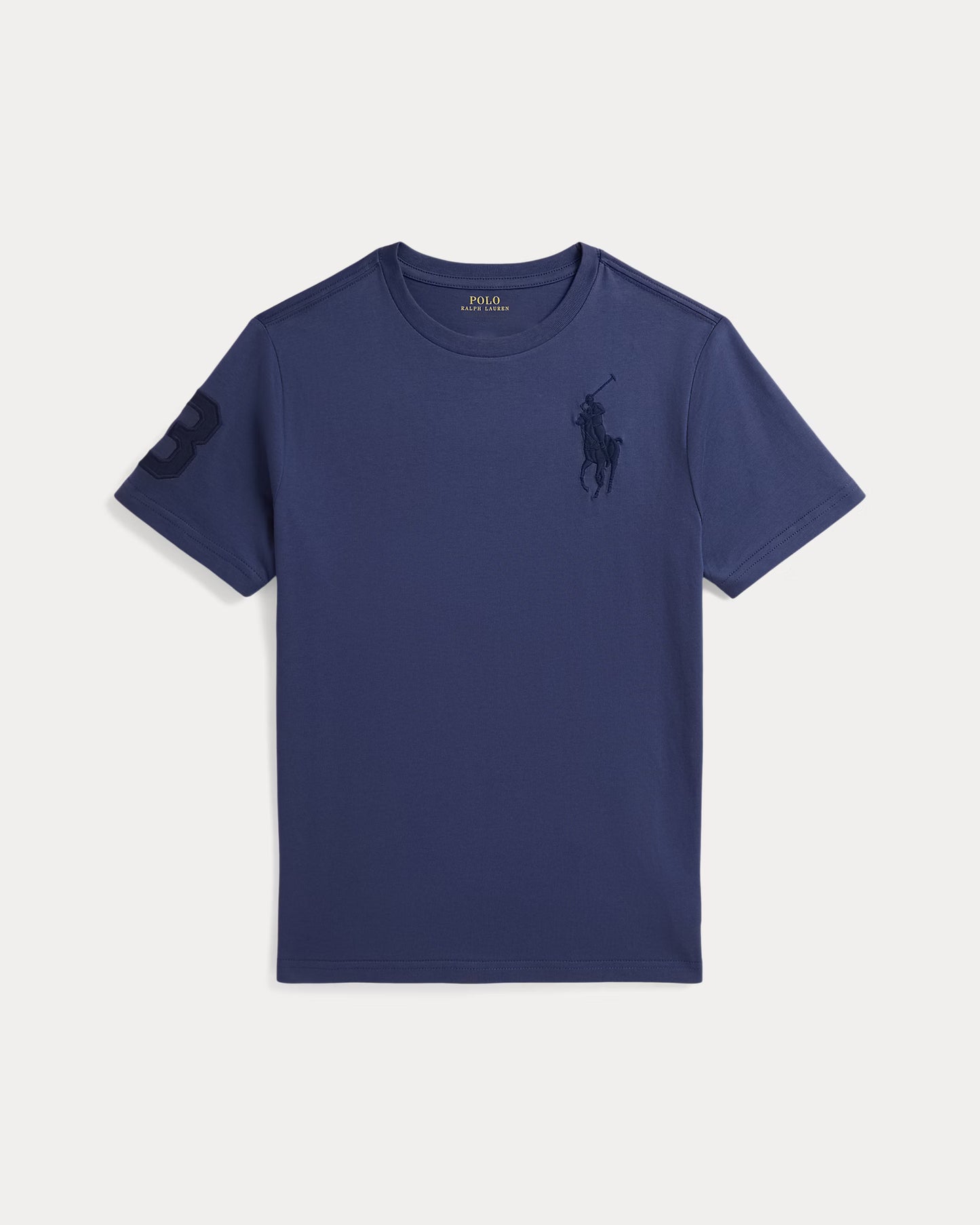 Ralph Lauren - Light navy crew neck T-shirt, large polo logo on left.