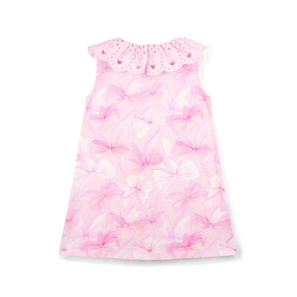 A’Dee - Bow print dress with broderie anglaise collar