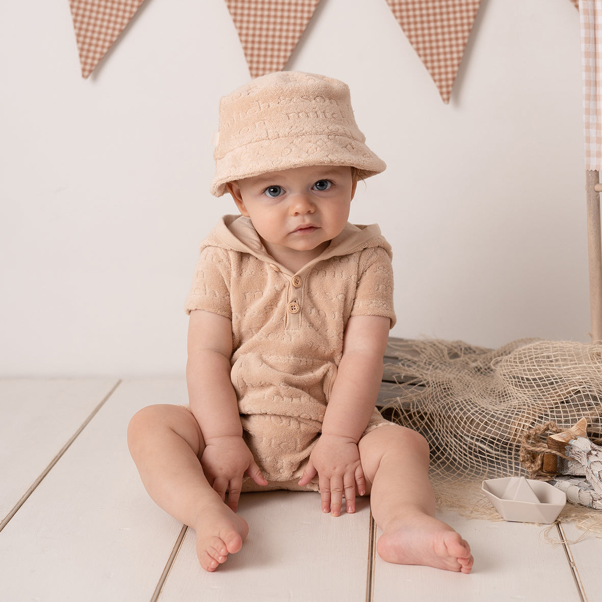 Mitch & Son, rompers, Mitch & Son - Towelling romper, Sand, Santiago