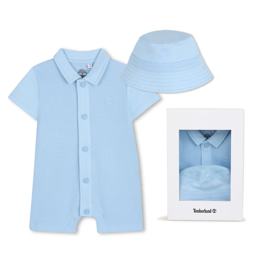 Timberland -  Pale blue romper and matching hat