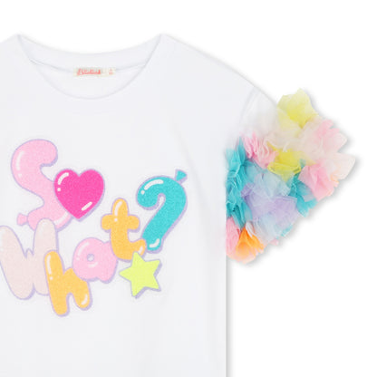 Billieblush - White T-shirt with multi-coloured ruffle short sleeves