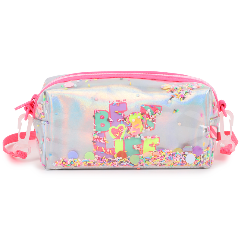 Pencil case with colorful design and 'Best Life' text on a white background