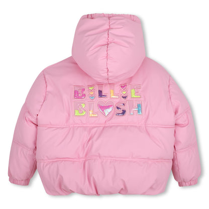 Billieblush - Pink padded hooded coat, Billienlush detail on back