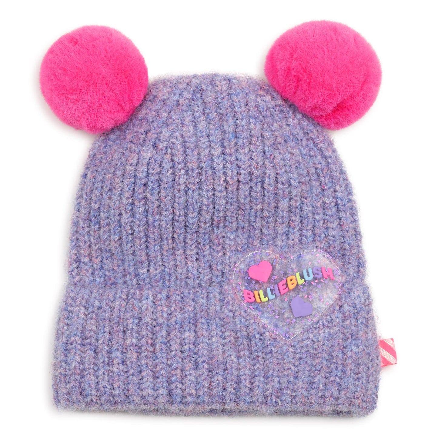 Billieblush - Lilac knit pull on hat with 2 pink bobbles