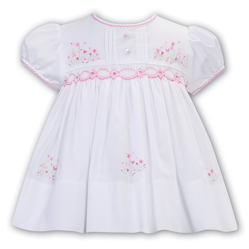 Sarah Louise, Dresses, Sarah Louise - Hand smocked white dress, pink floral embroidery