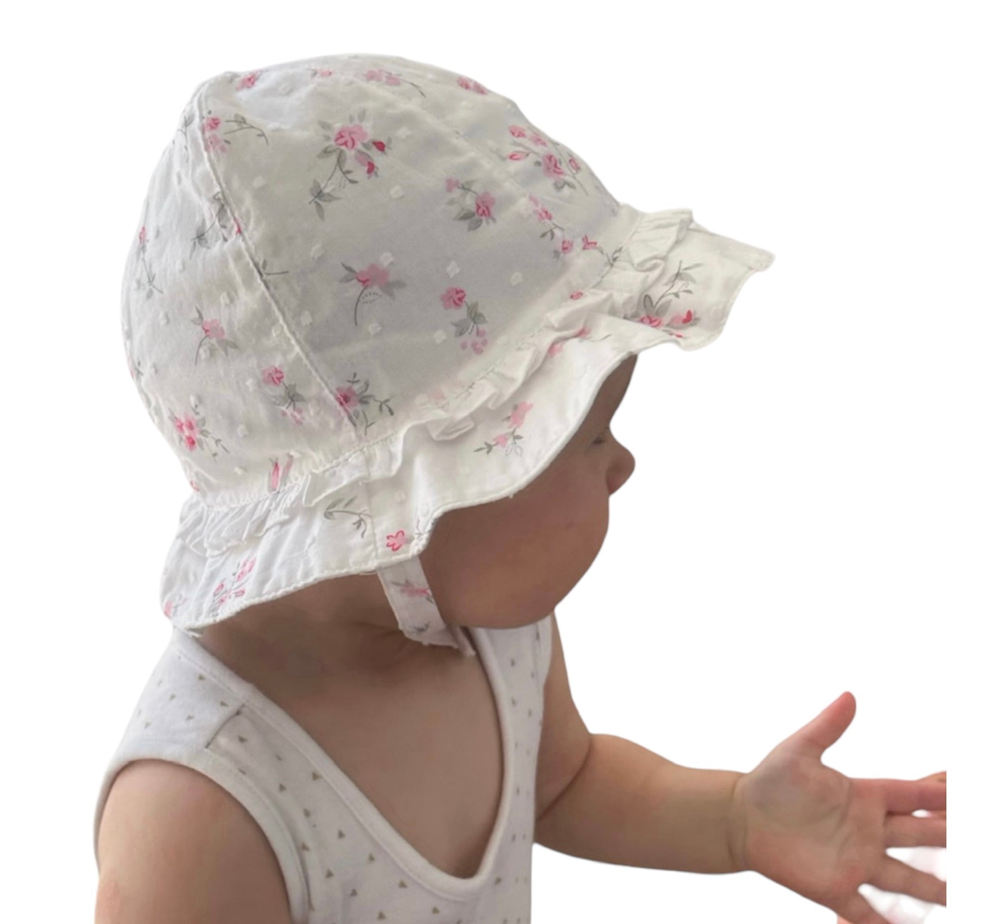 Emile et Rose, Hats, Emile et Rose - white sun hat with pink floral print, Diane