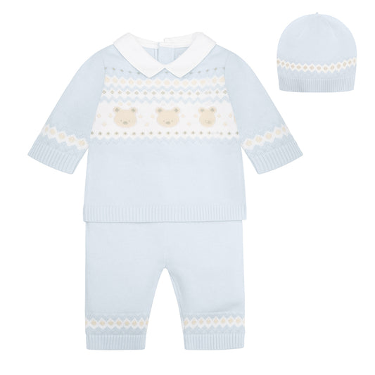 Emile et Rose - 3 piece outfit, top bottoms and hat, pale blue