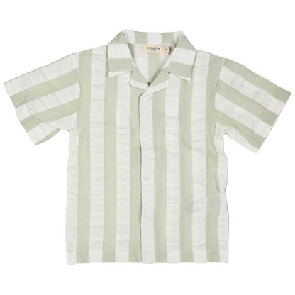 Pigeon Organics - Seersucker Wide Stripe Shirt, Sea Foam