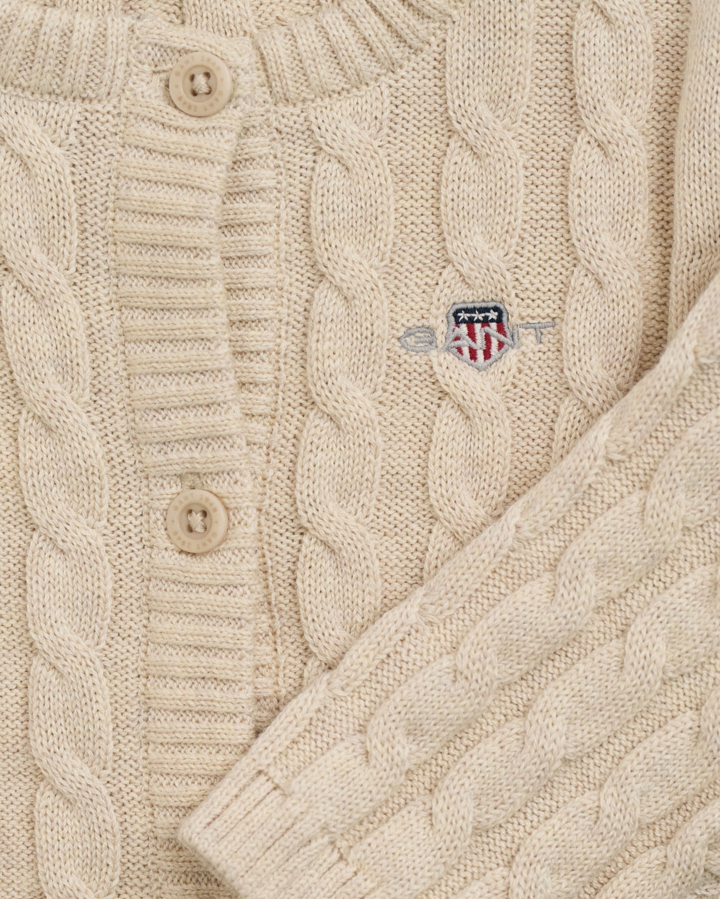 Gant, cardigans, Gant - Beige, cable knit cotton cardigan