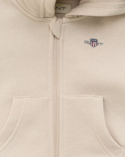 Gant, zipper hoodies, Gant - Embroidered shield zip hoodie, soft oat