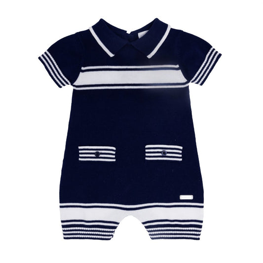 blues baby, rompers, blues baby - Navy white knitted romper BB0263