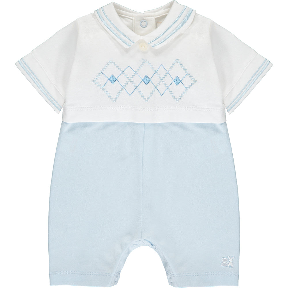 Emile et Rose, Romper, Emile et Rose - Baby boy pale blue  and white romper with hat, 7299 Wilson