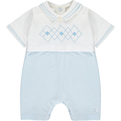 Emile et Rose, Romper, Emile et Rose - Baby boy pale blue  and white romper with hat, 7299 Wilson