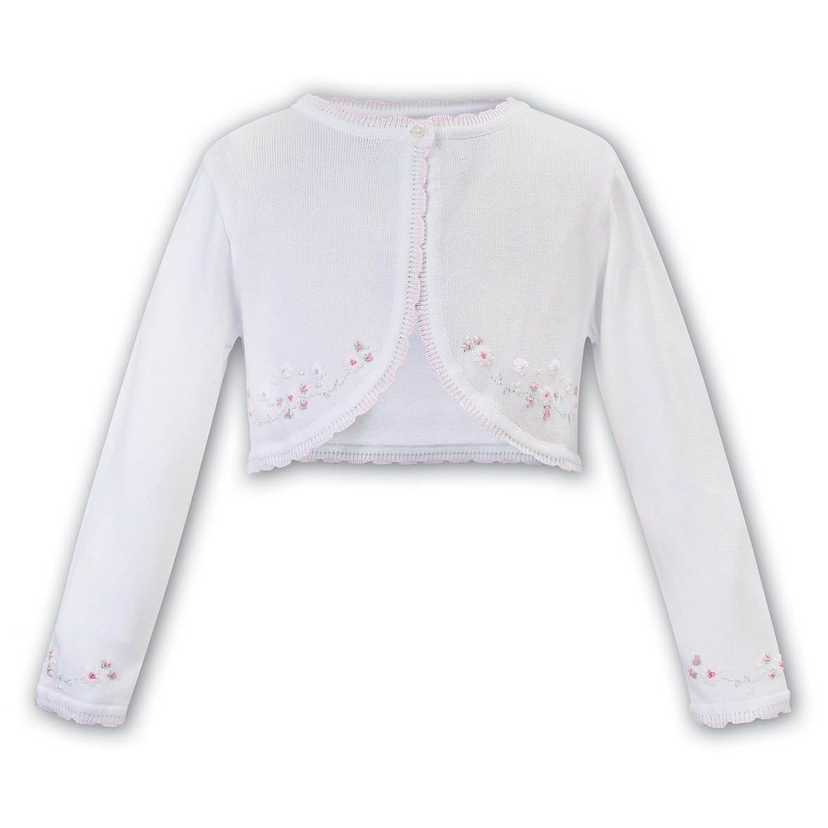 Sarah Louise, Cardigans, Sarah Louise - White bolero with delicate pink embroidery