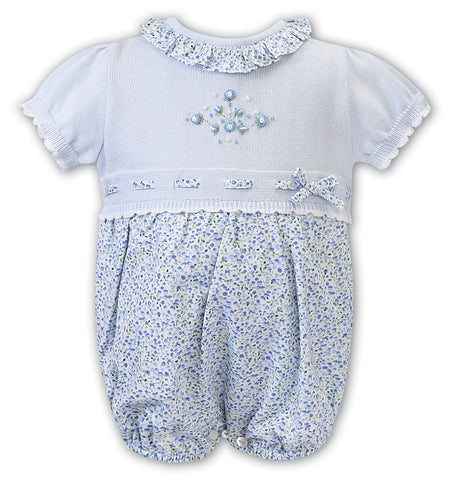 Sarah Louise -Girls  Pale blue floral bubble, all in one | Betty McKenzie