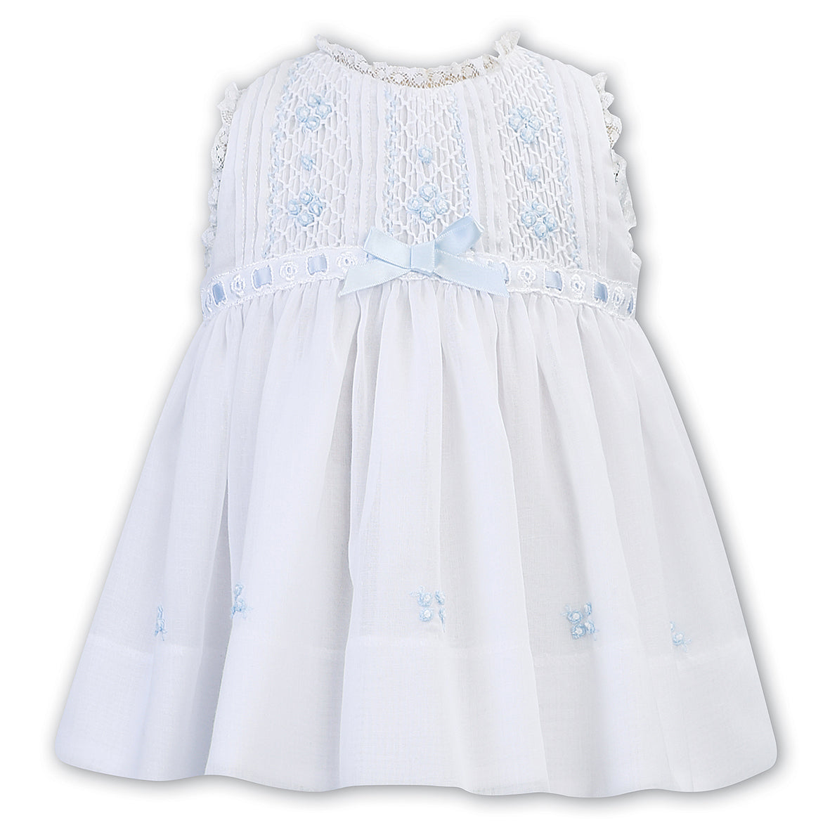 Sarah Louise, dress, Sarah Louise - Hand smocked sun dress, white with pale blue detail 012245-2