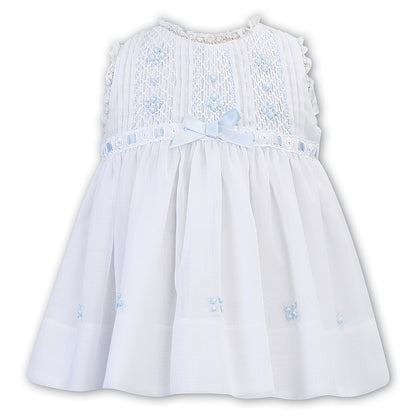 Sarah Louise, dress, Sarah Louise - Hand smocked sun dress, white with pale blue detail 012245-2