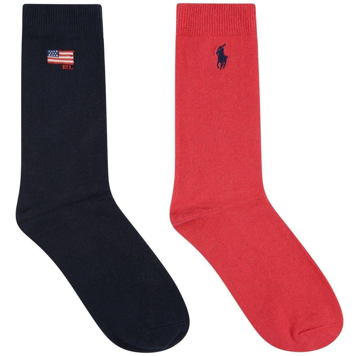 Ralph Lauren, socks, Ralph Lauren - Boys 2 pair pack of socks, Flag, navy pr and red pr