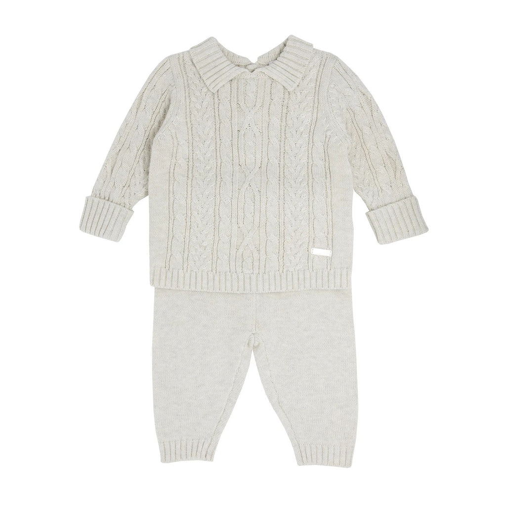 blues baby, 2 piece set, blues baby - Cream/stone 2 piece cable knit outfit