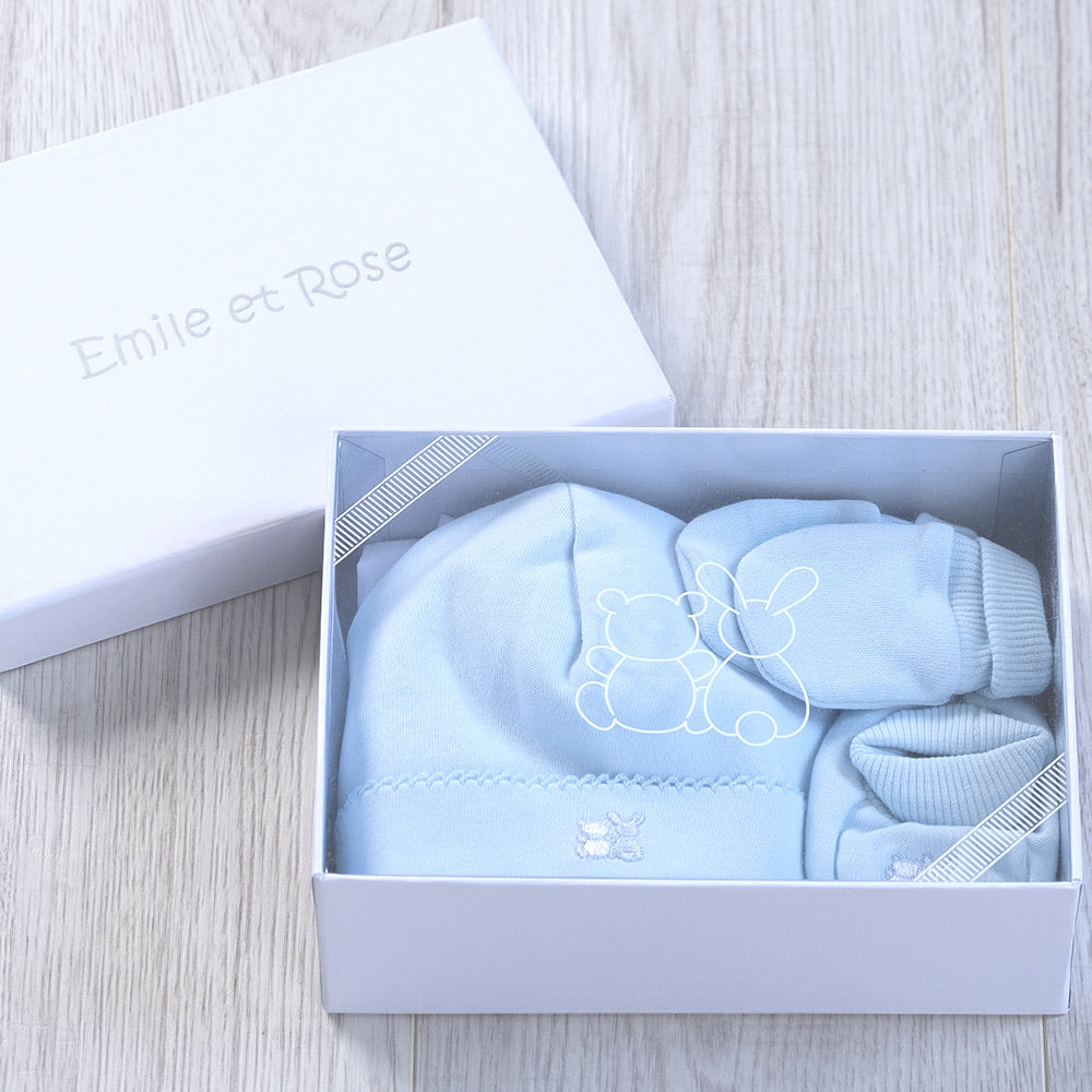 Emile et Rose, Gift box set, Emile et Rose - Baby Hat, Mitt & Bootie Gift Set, Nox BLUE