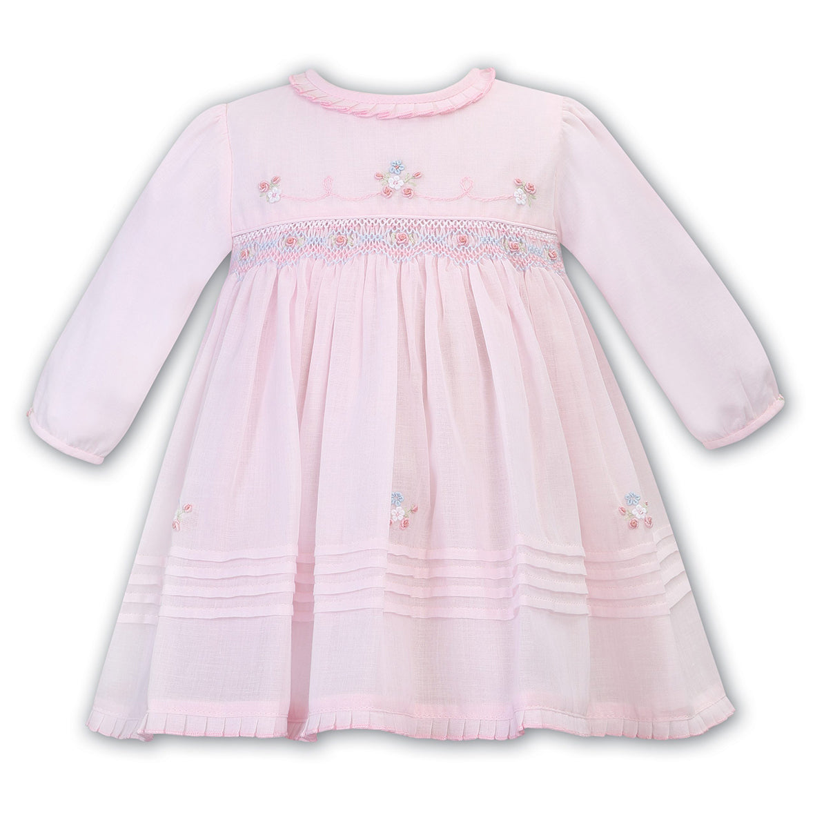 Sarah Louise, Dresses, Sarah louise - Pink Hand smocked dress with pale blue and pink trim